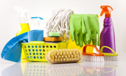Carpet cleaner preparing equipment in a safe indoor setting